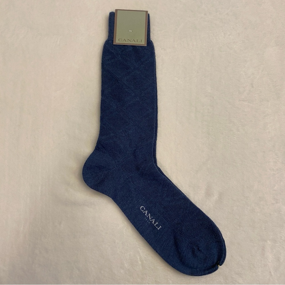 NWT Canali Blue Wool Blend Socks -L